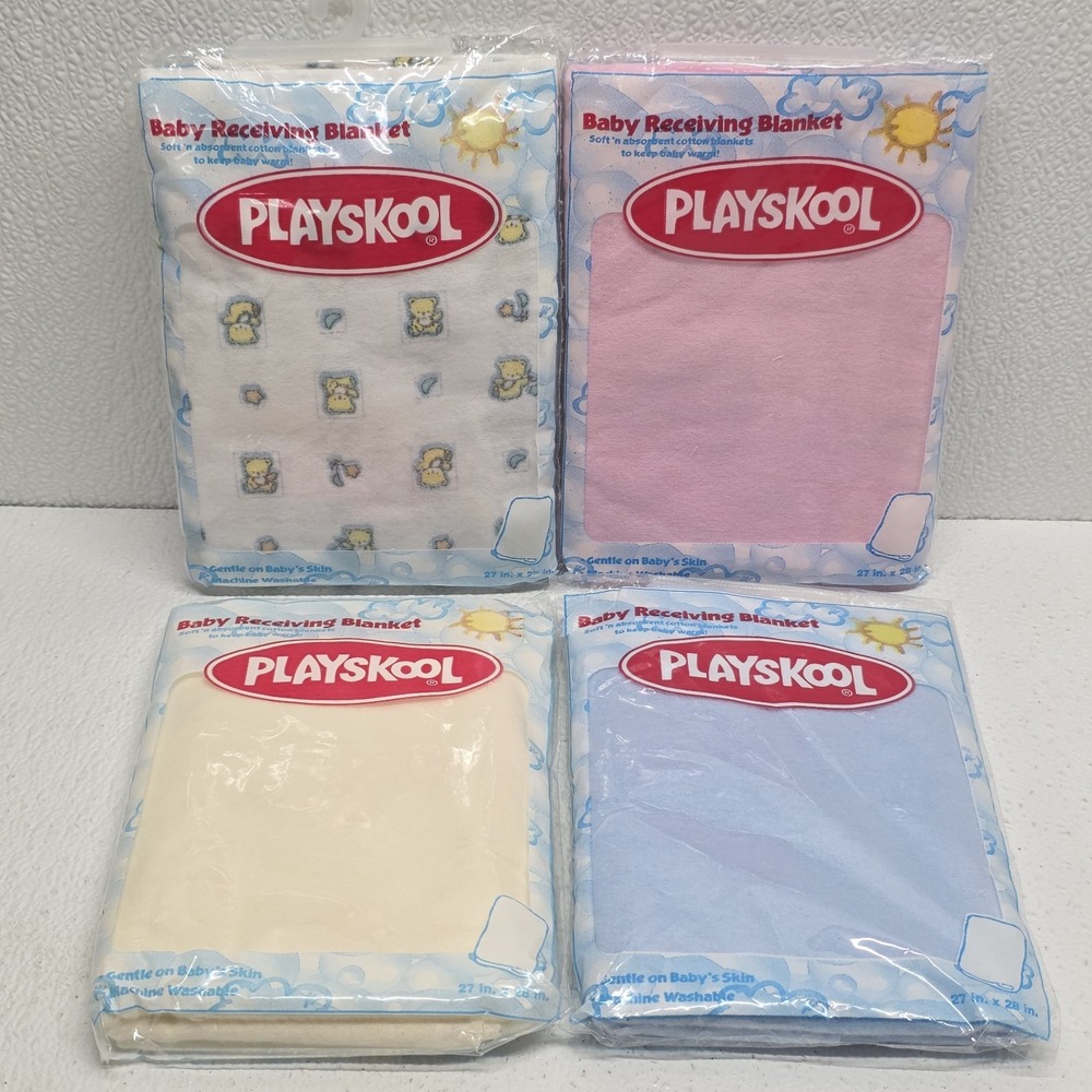 Playskool Baby Receiving Blankets 27" x 28" Set of 4 Vintage 2001